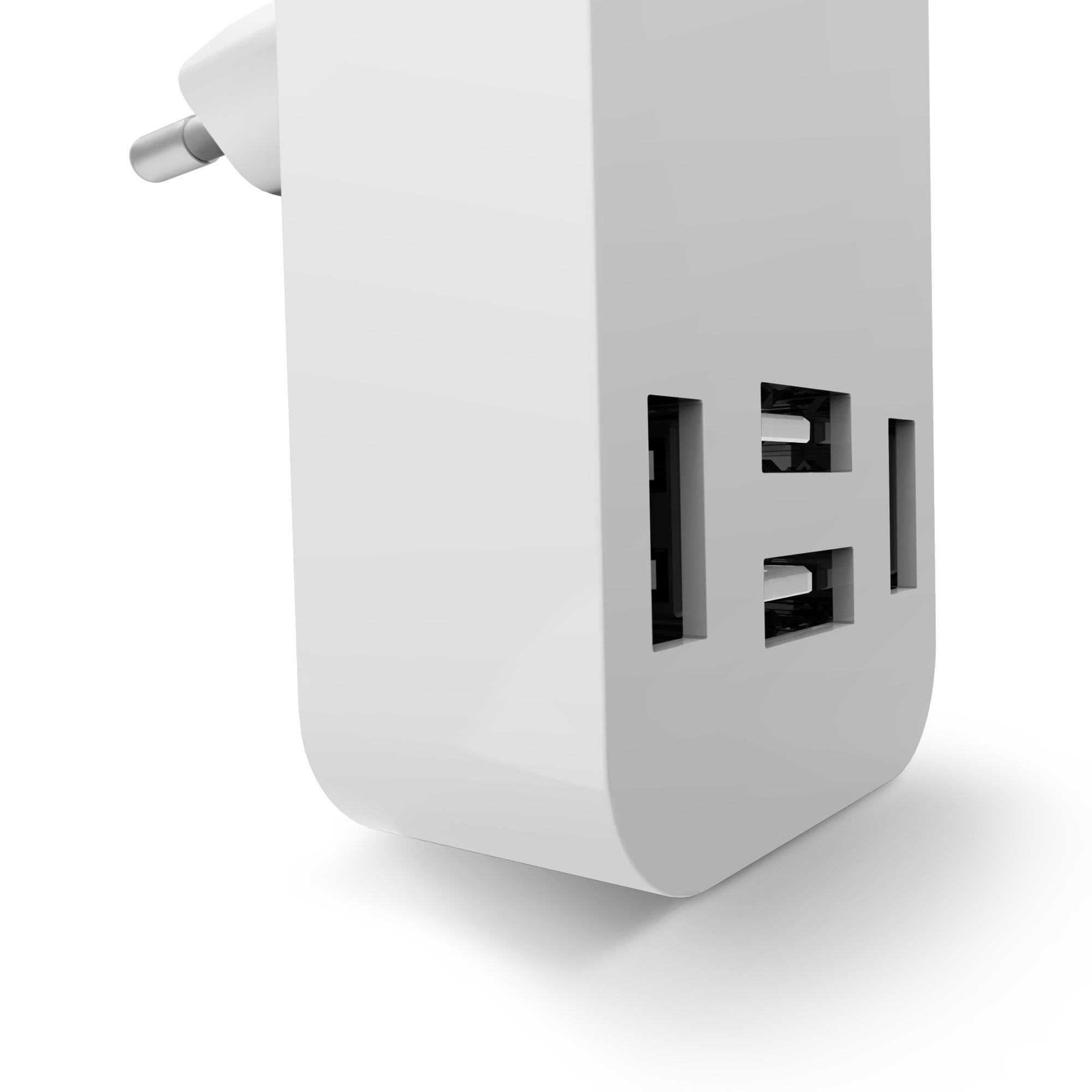 Wall charger with four USB charging ports.