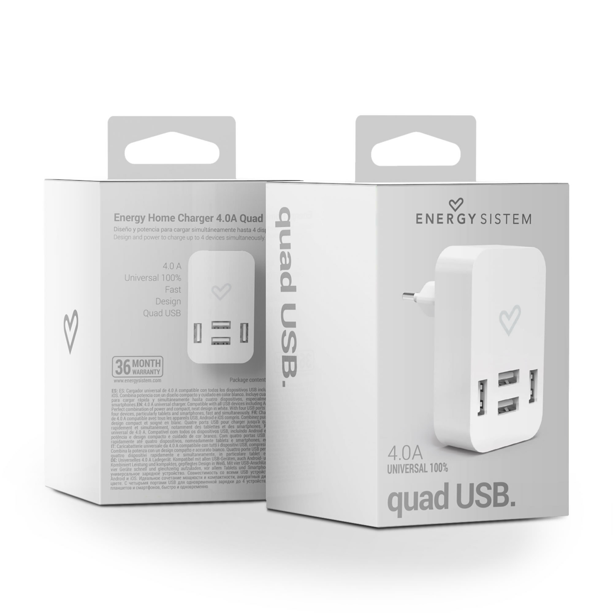 Emballage du Energy Home Charger 4.0A Quad USB