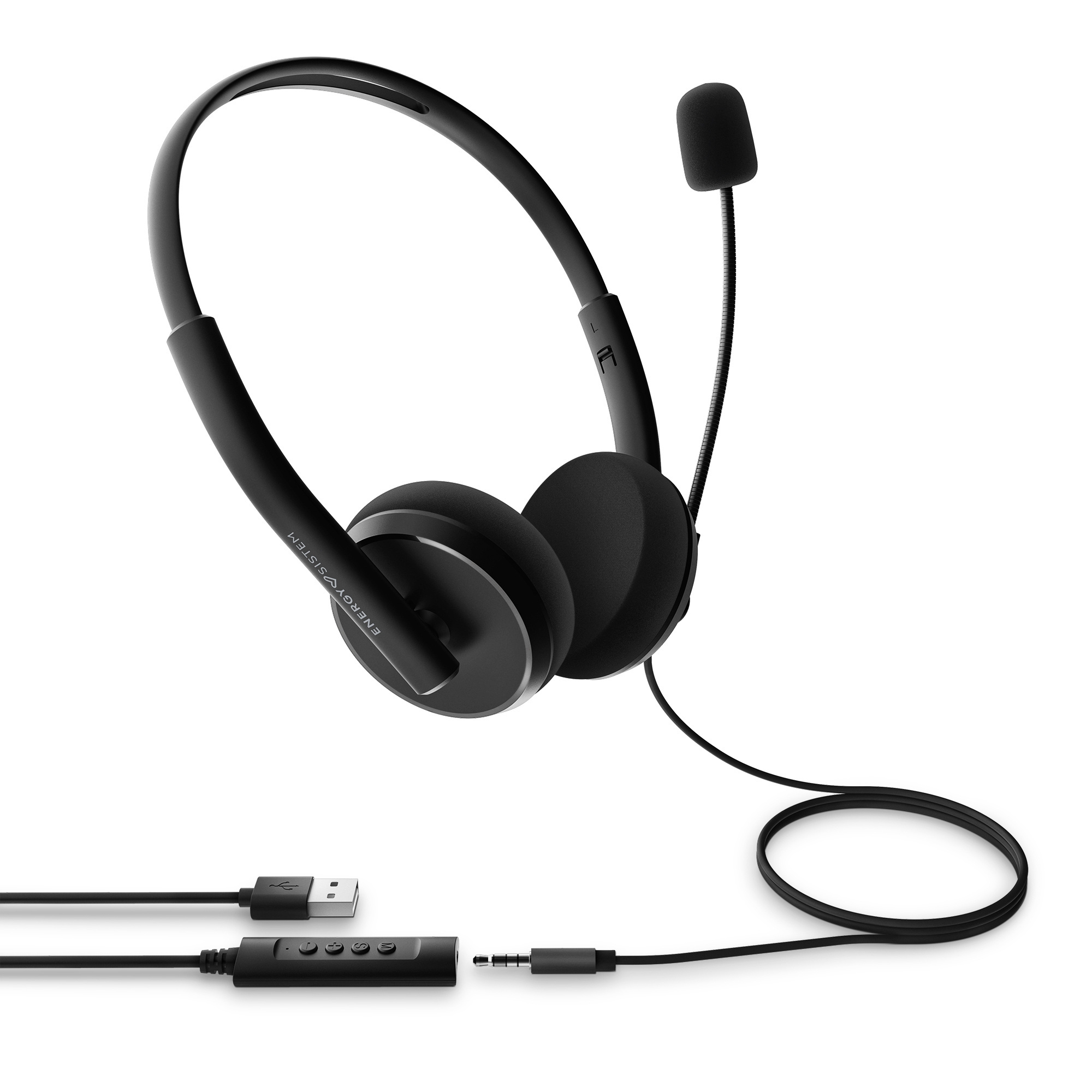 Headset with in-line volume and mute control.