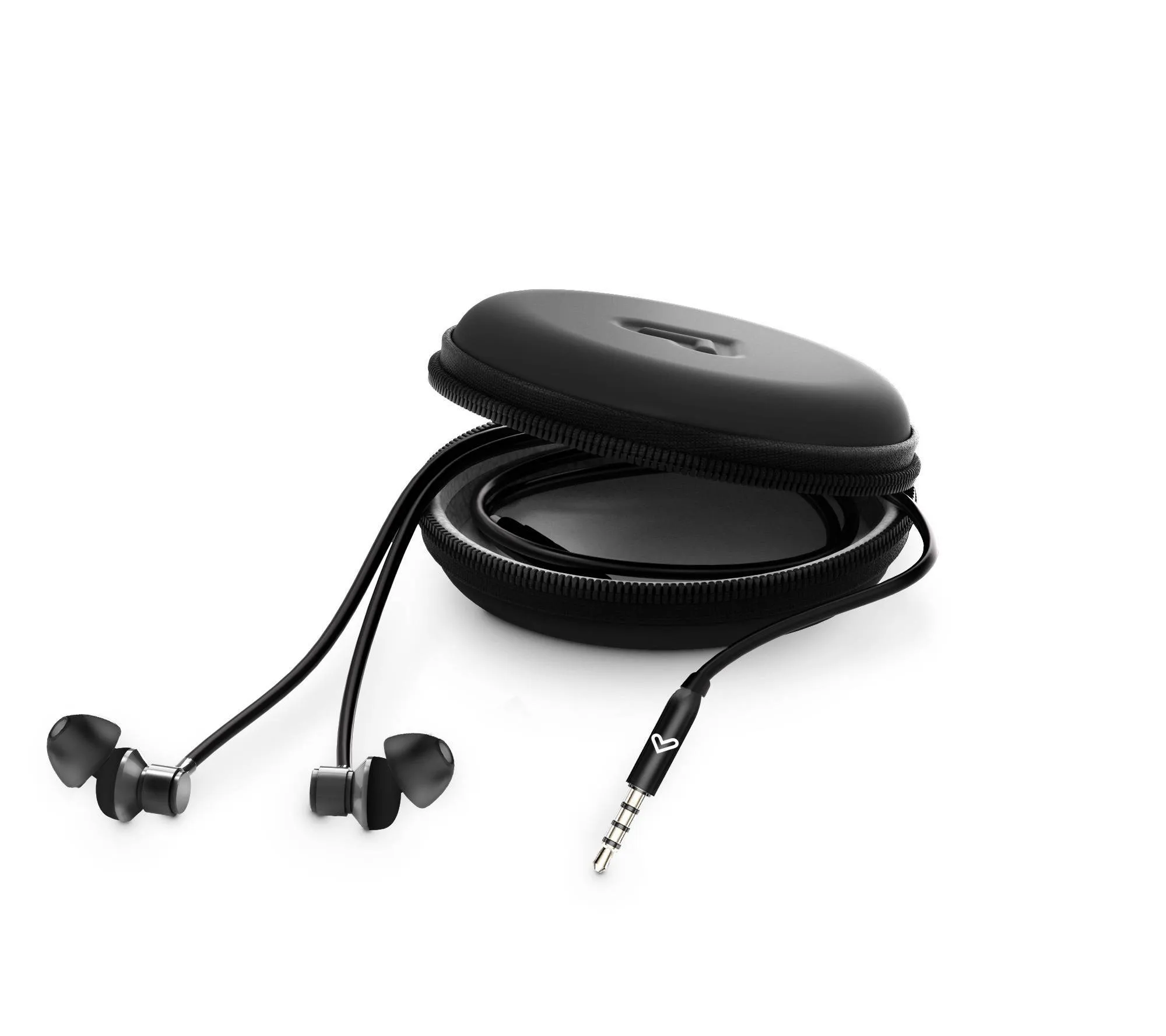 Metallized black earphones case for easy storage and transport