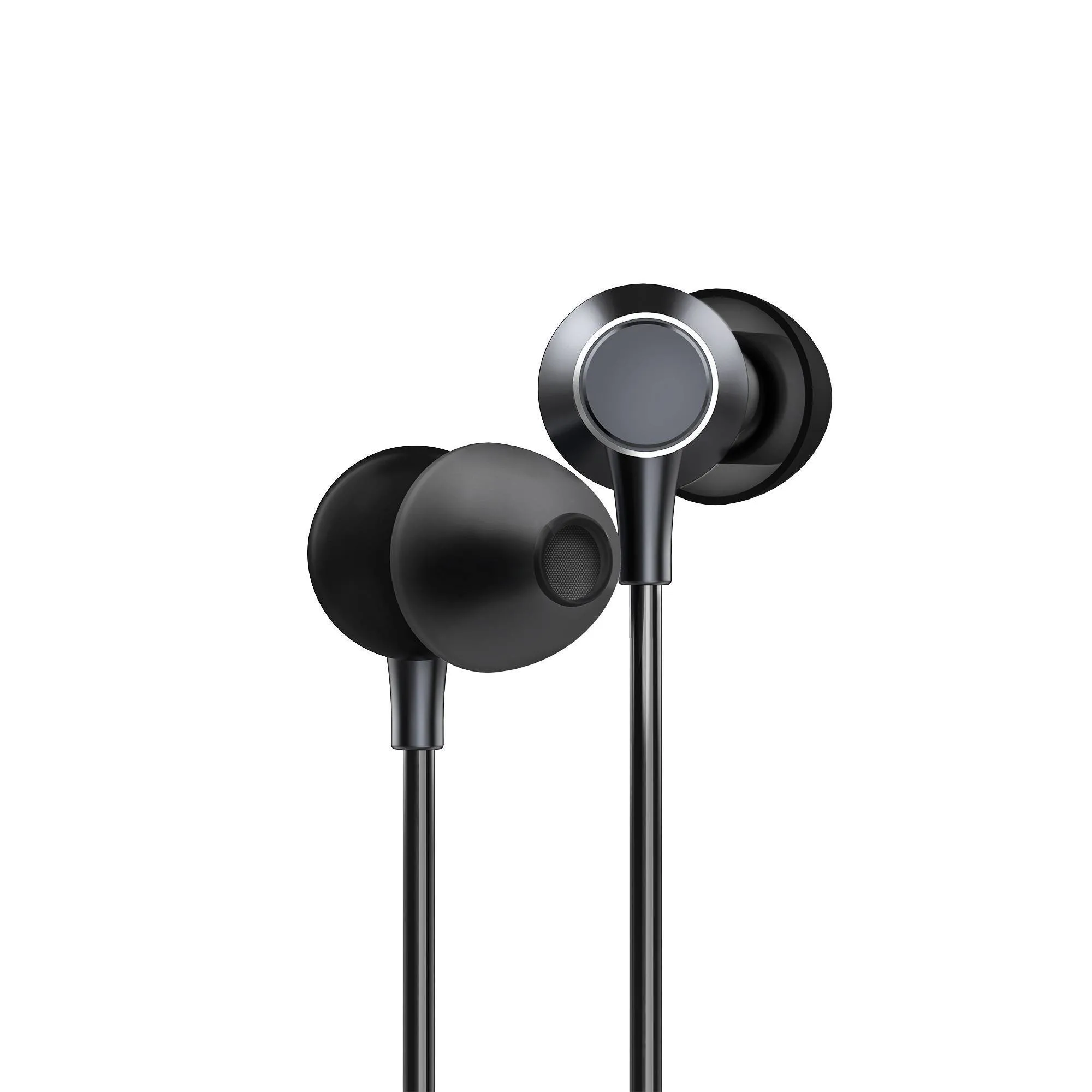 Metallized black earphones with a unique design thanks to their aluminium alloy finish