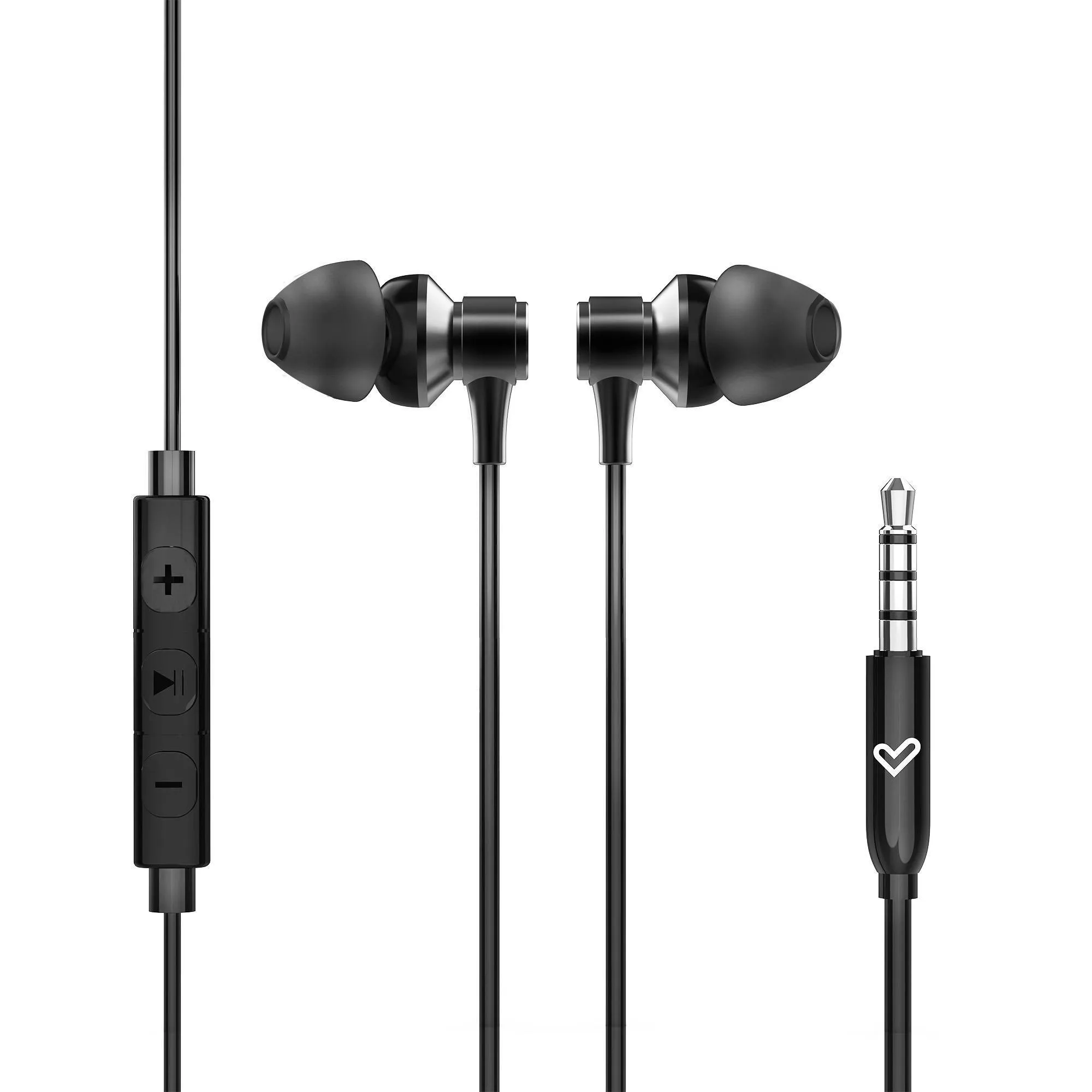 The wired Metallized black earphones feature a 3.5 mm jack to connect to all your usual devices