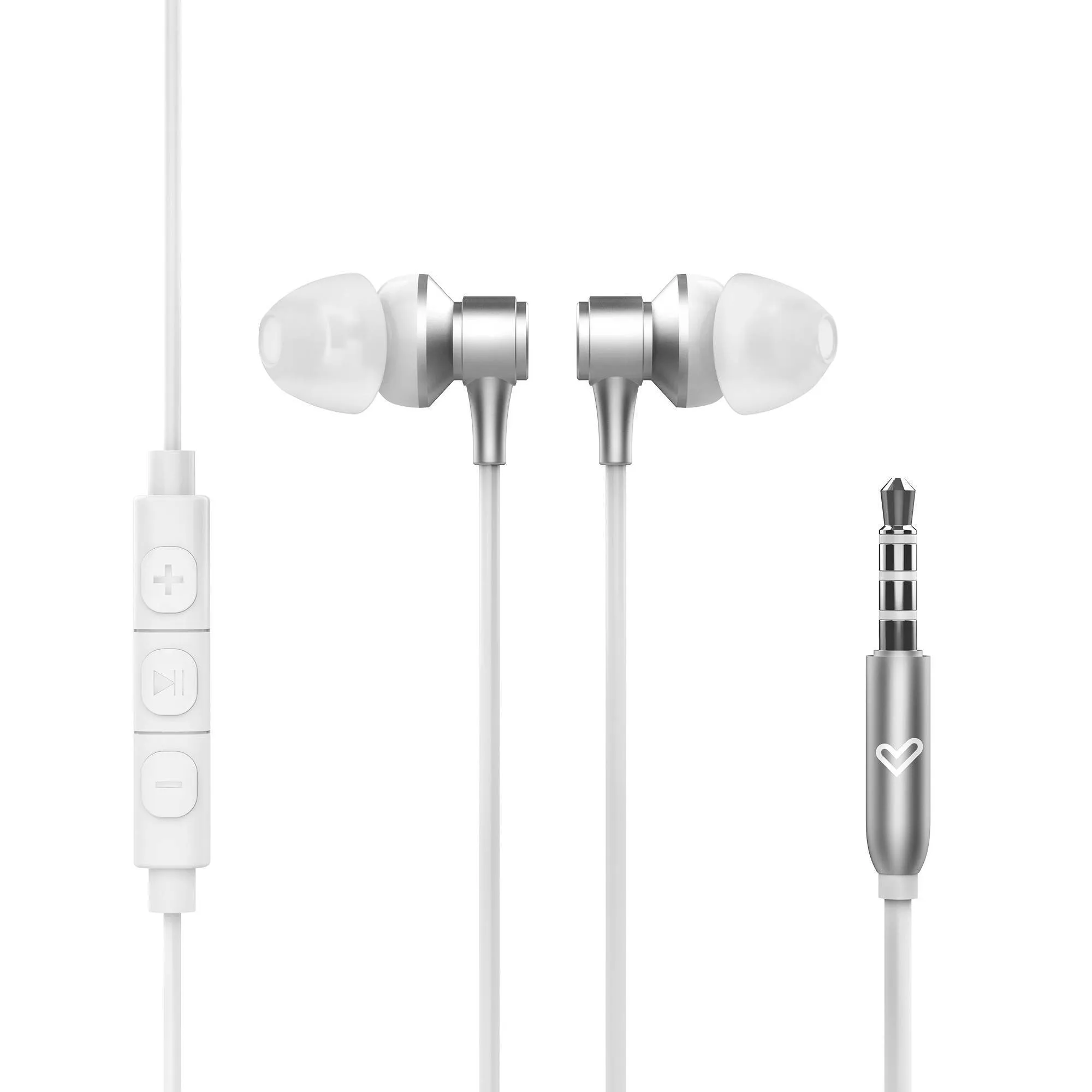 Os auriculares com fio Metallized silver possuem uma ligação jack de 3,5 mm para os ligar a todos os seus dispositivos habituais.