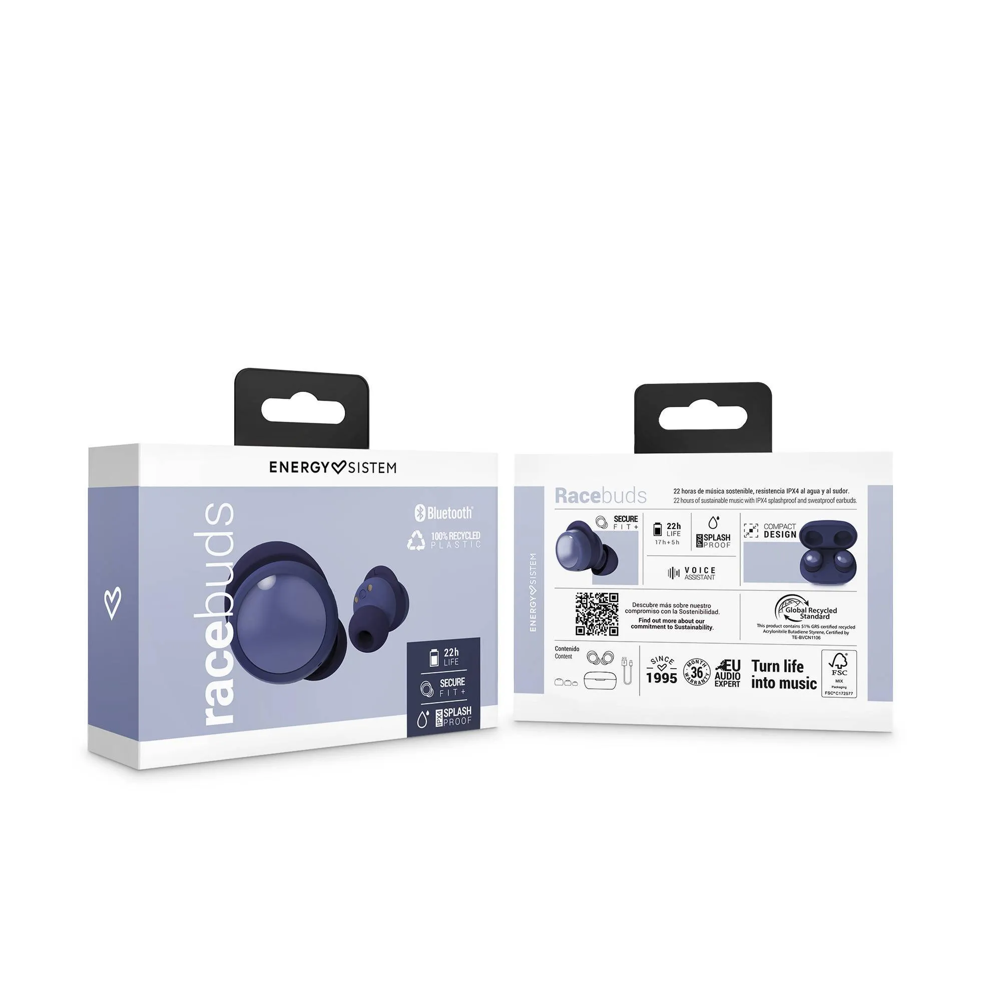 Packaging de los audífonos True Wireless Racebuds