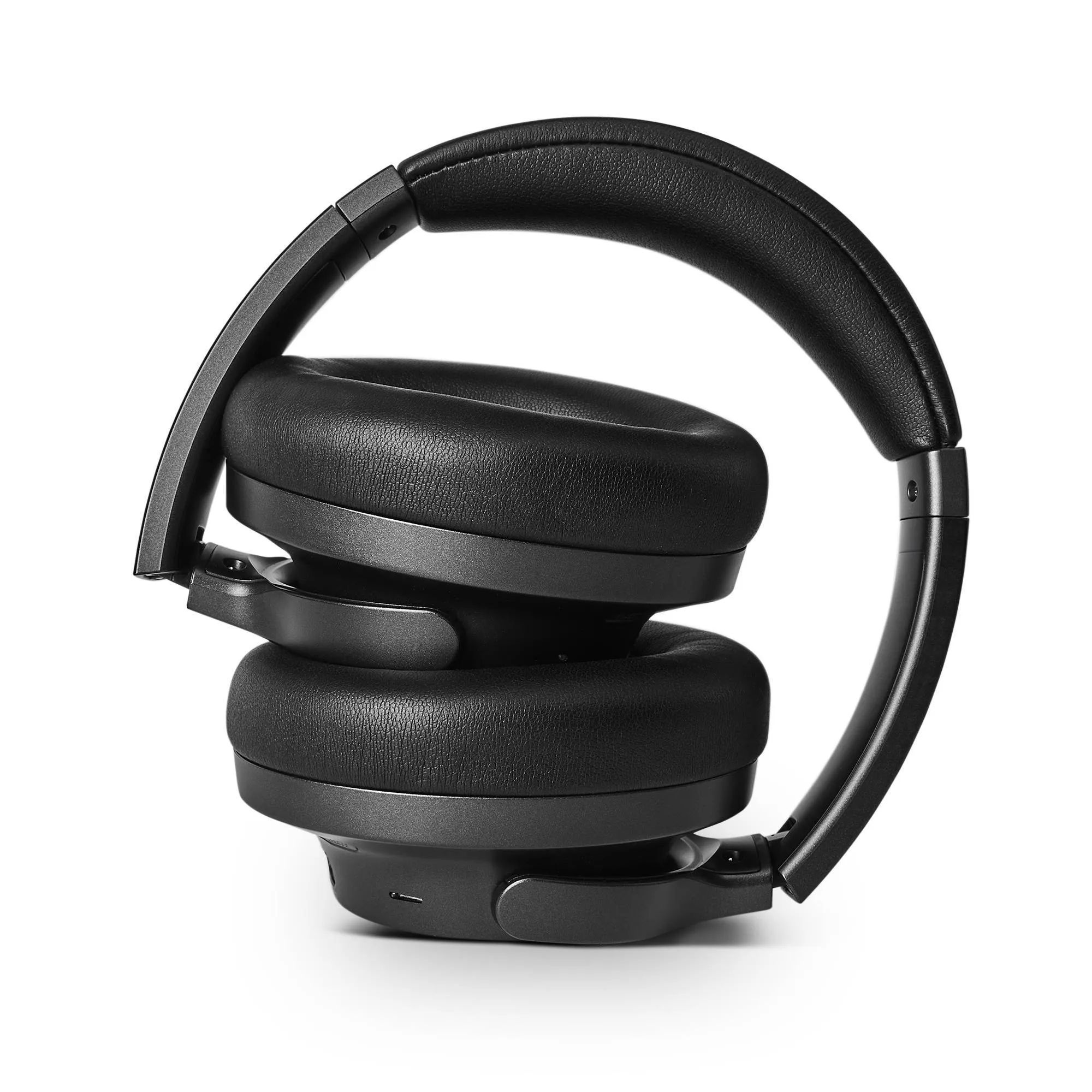 The Silent ANC Bluetooth headphones' ear pads can be turned 90 degrees, and are made of synthetic leather and memory foam