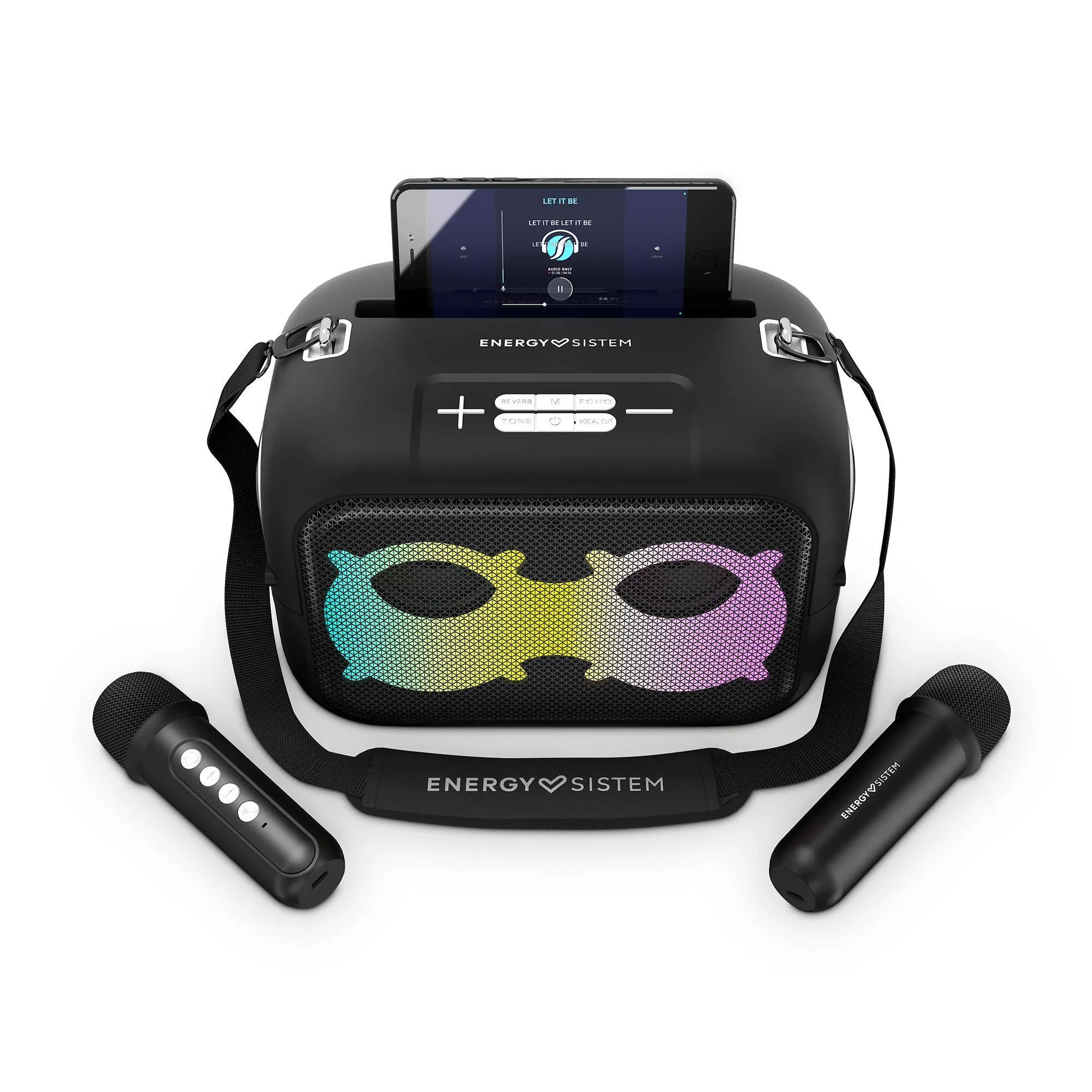 KaraokeStar is a portable karaoke speaker with 8 hours of battery life and LED lights for a complete party experience