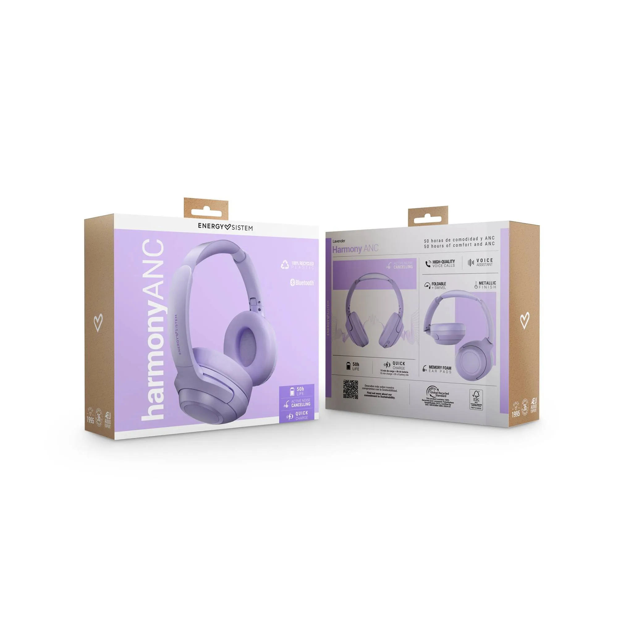 El packaging de los auriculares Harmony ANC cuenta con certificación FSC