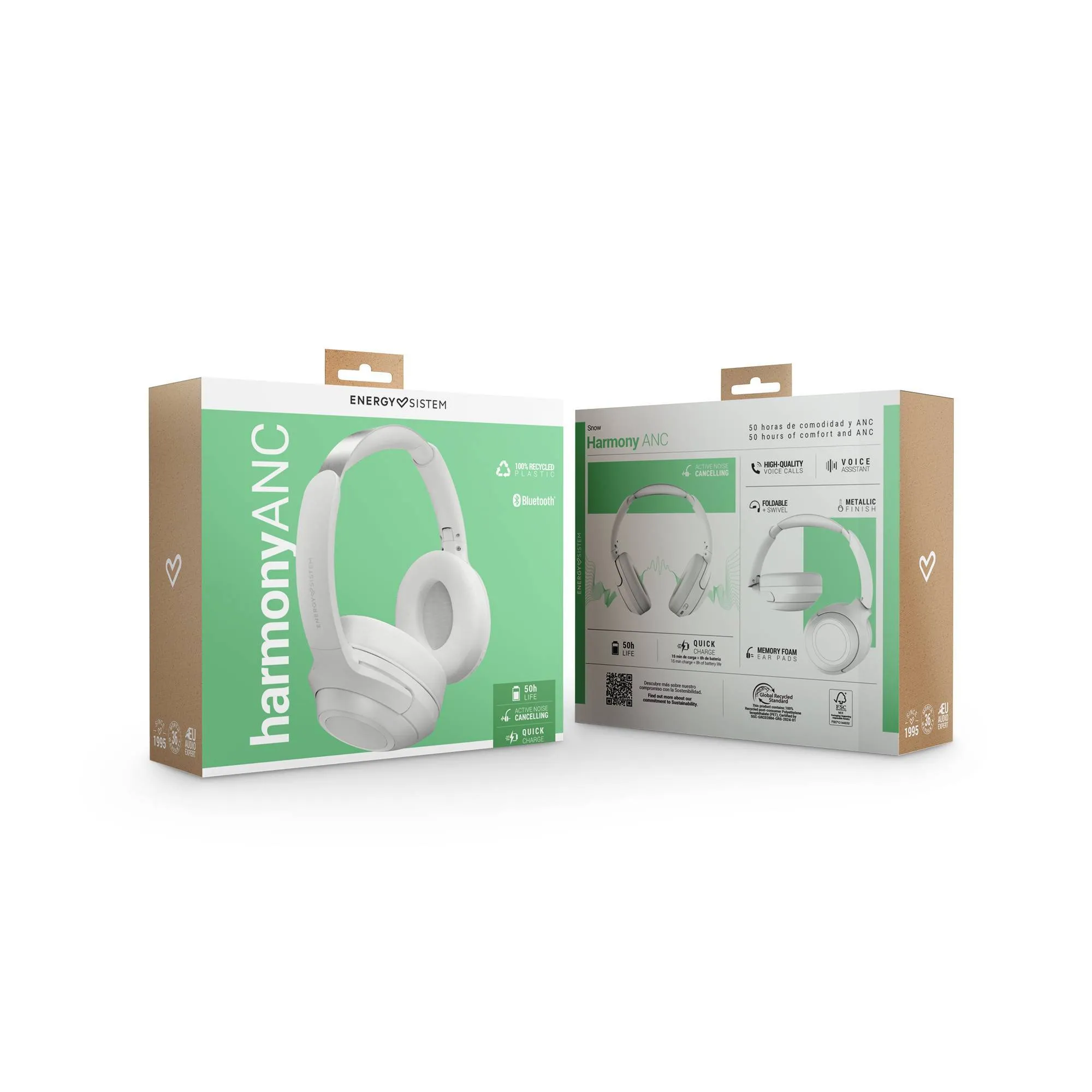 El packaging de los auriculares Harmony ANC cuenta con certificación FSC